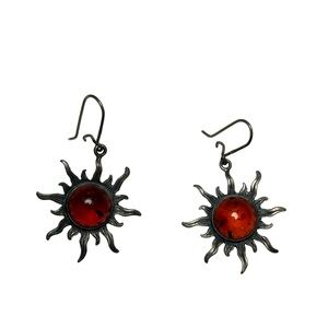 Radiant Sunburst Earrings with Red Center